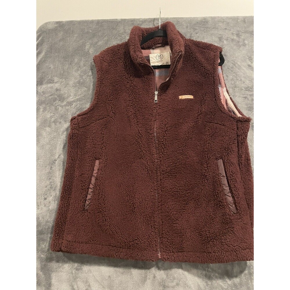 Sage Collective Women's Sherpa Fuzzy Fleece Vest Plaid fleece lining pockets XL